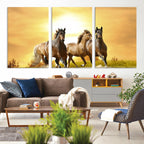 Wild Horses Wall Art Canvas Print, Framed Galloping Herd