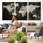 Vintage World Map Wall Art Canvas Print | Framed Large Map Wall Art