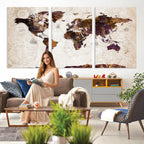 Blue Watercolor World Map Canvas Print | Framed Modern Wall Art