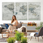 Neutral Vintage World Map Canvas Wall Art Print, Classic Map Artwork