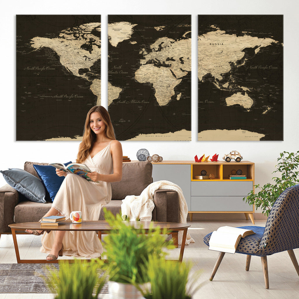 World Map Canvas Print | Framed World Map Wall Art for Couples