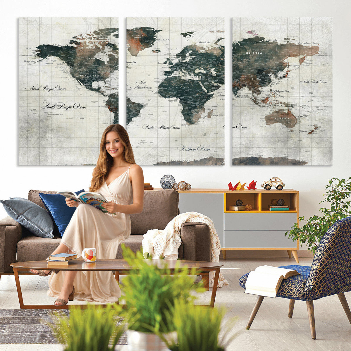 World Map Canvas Print | Framed Travel Map Wall Art for Couples