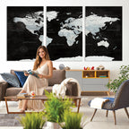 World Map Canvas Print | Framed Push Pin Wall Art, Color Splash Travel Map