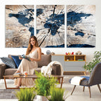 Rustic World Map Canvas Print | Framed Wall Art for Couples