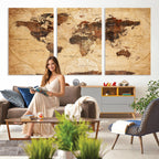 Modern Red and Gray World Map Canvas Print | Framed Wall Art