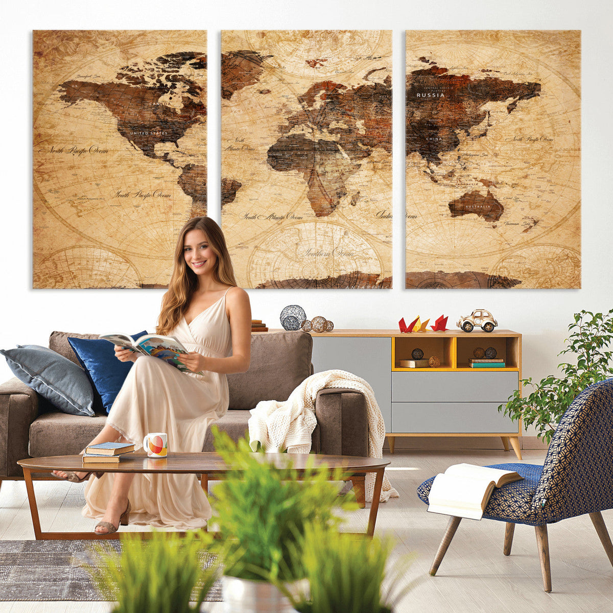 Modern Red and Gray World Map Canvas Print | Framed Wall Art