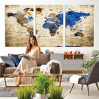 World Map Canvas Print | Colorful Abstract Travel Map, Framed Wall Art