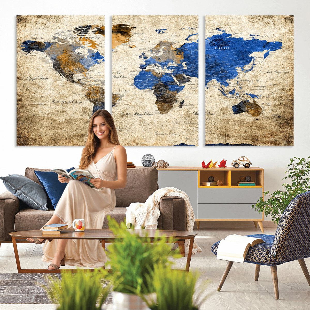 World Map Canvas Print | Colorful Abstract Travel Map, Framed Wall Art