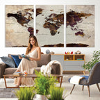 World Map Canvas Triptych | Colorful Global Wall Art for Living Rooms