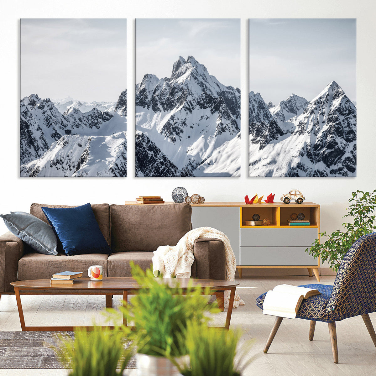 Snowy Mountain Range Canvas Print, Alpine Peaks Landscape Wall Art