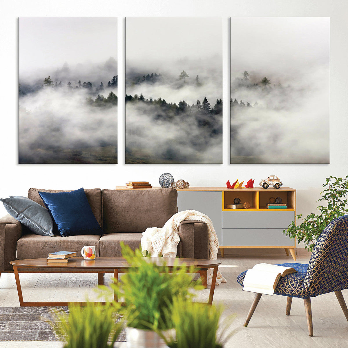 Foggy Forest Wall Art Canvas Print, Misty Pine Tree Landscape