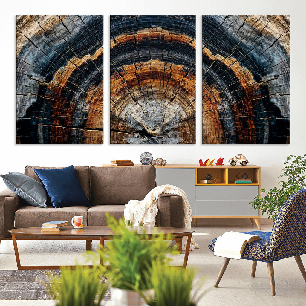 Abstract Wood Grain Canvas Print, Tree Ring Pattern Wall Art, Extra Large Living Room Wall Decor