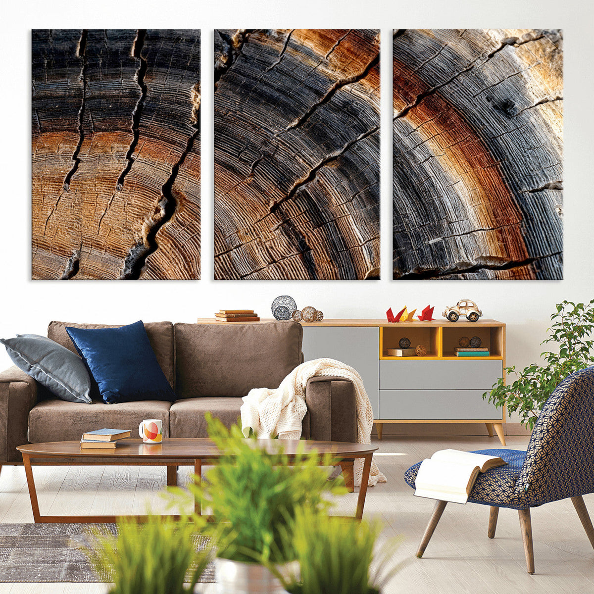 Abstract Tree Ring Wall Art Print, Natural Rustic Wood Grain Canvas