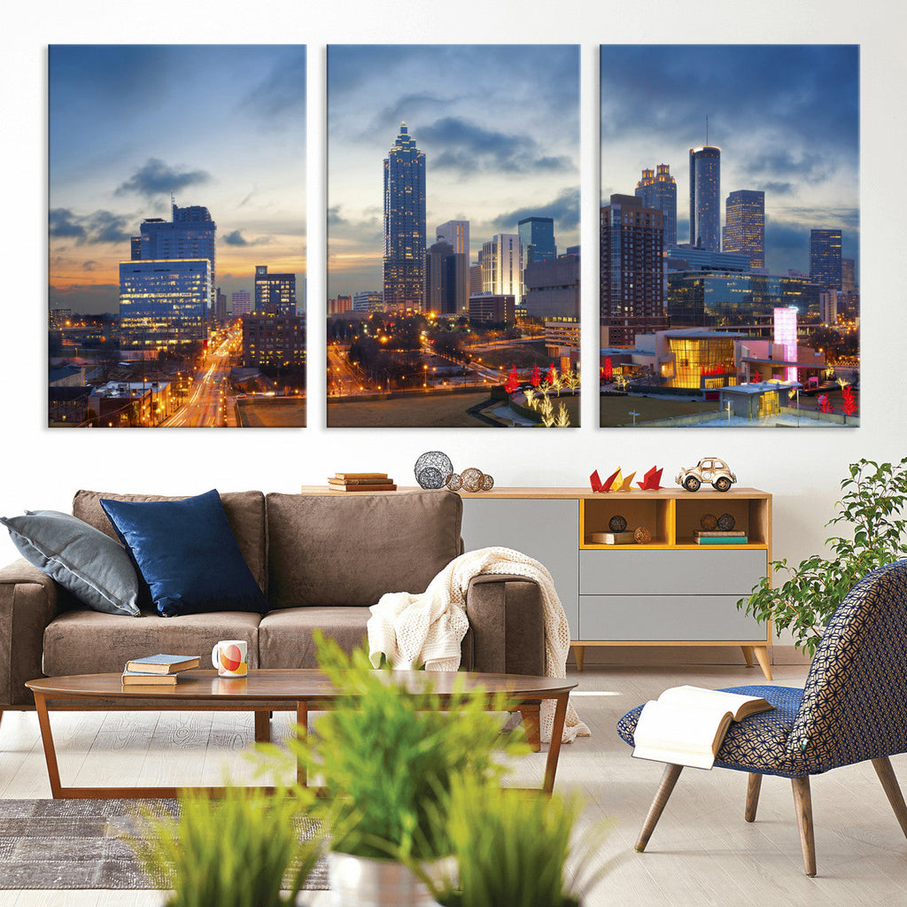 Atlanta Skyline Wall Art Canvas Print, Atlanta Downtown Night Cityscape