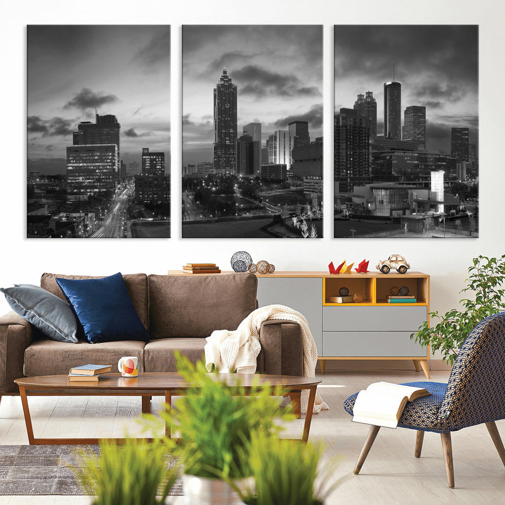 Atlanta Skyline Wall Art Canvas Print, Atlanta Downtown Night Cityscape
