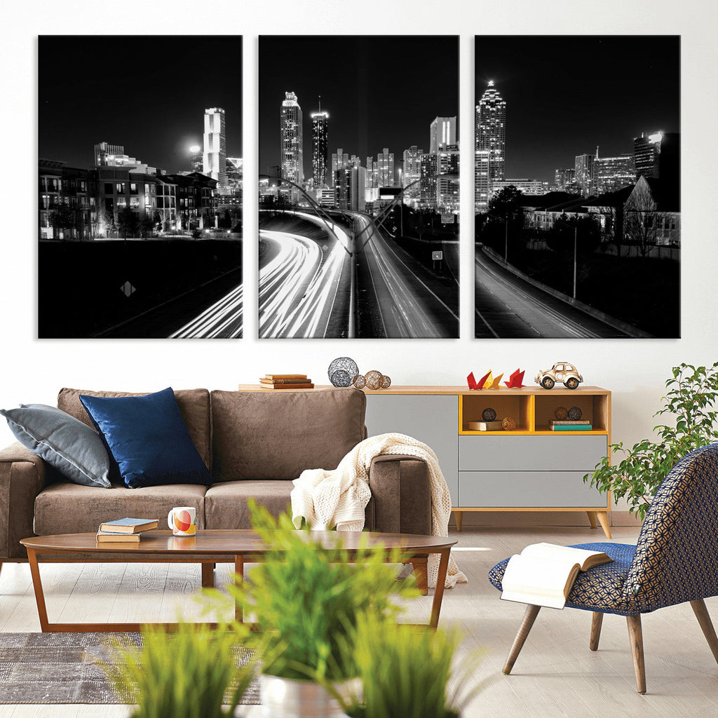 Atlanta Skyline Wall Art Canvas Print, Atlanta Downtown Night Cityscape