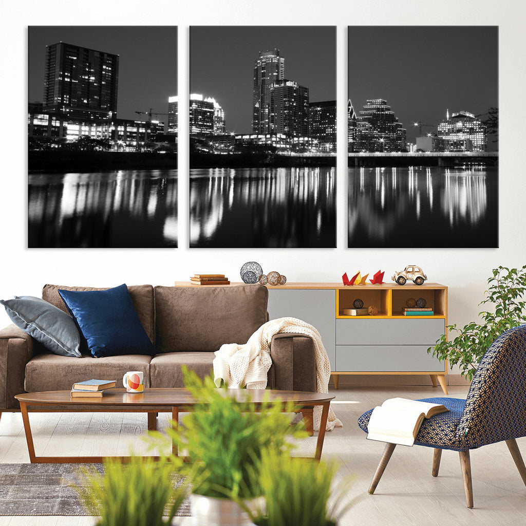 Austin Skyline Wall Art Canvas Print, Austin Downtown Night Cityscape