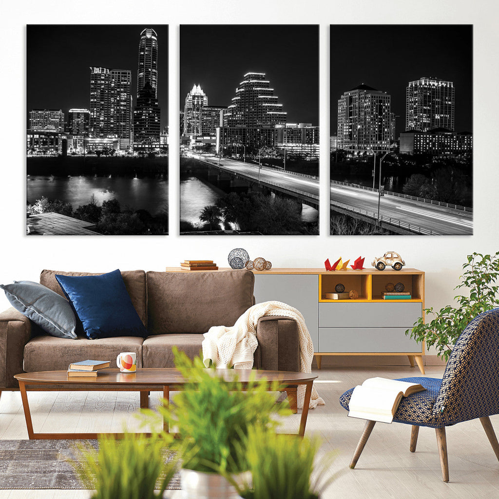 Austin Skyline Wall Art Canvas Print, Austin Downtown Night Cityscape