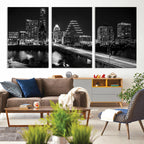 Austin Skyline Wall Art Canvas Print, Austin Downtown Night Cityscape