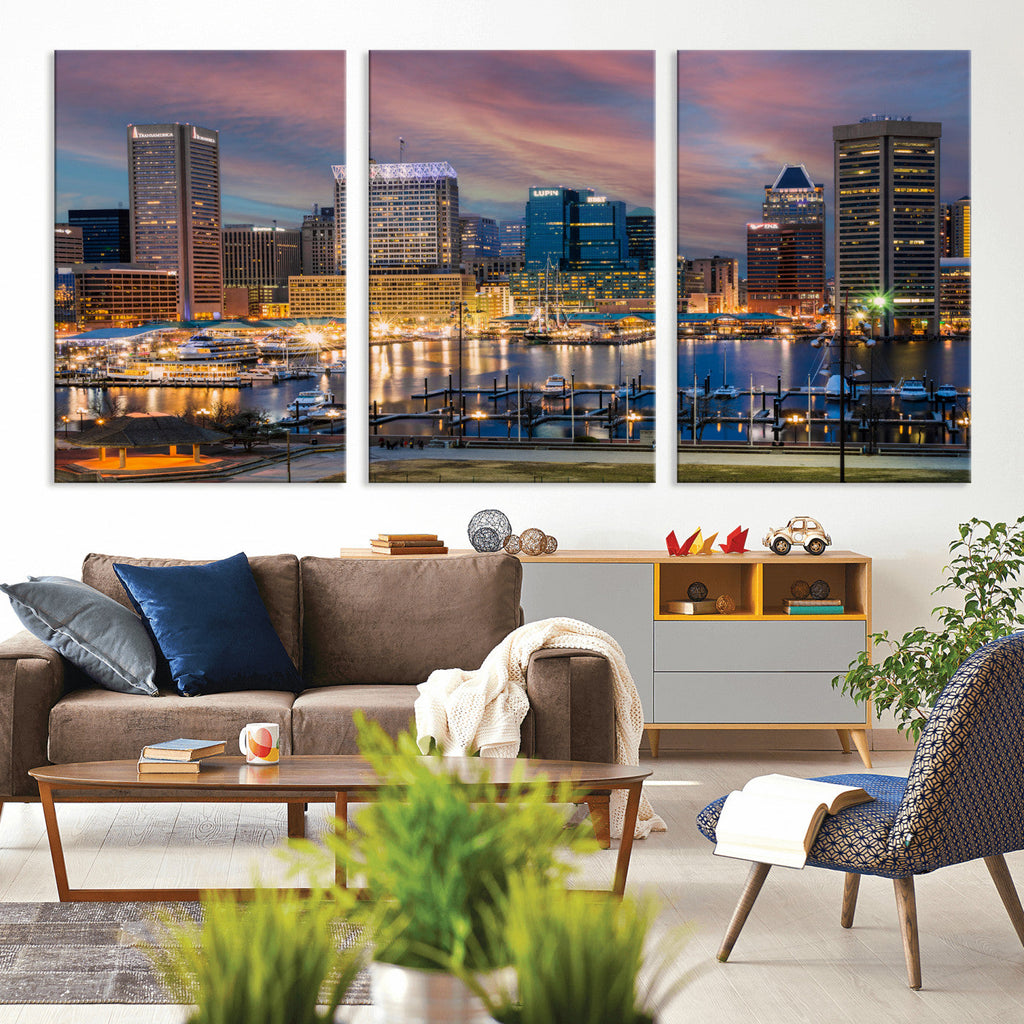Baltimore Skyline Wall Art Canvas Print, Baltimore Downtown Night Cityscape