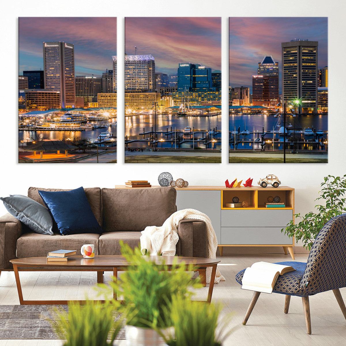 Baltimore Skyline Wall Art Canvas Print, Baltimore Downtown Night Cityscape