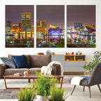 Baltimore Skyline Wall Art Canvas Print, Baltimore Downtown Night Cityscape