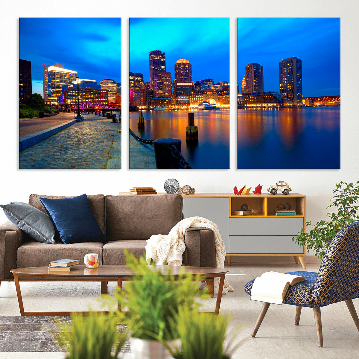 Boston Wall Art Canvas Print, Boston City Downtown Night Cityscape