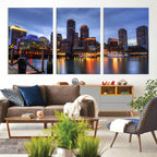 Boston Wall Art Canvas Print, Boston City Downtown Night Cityscape