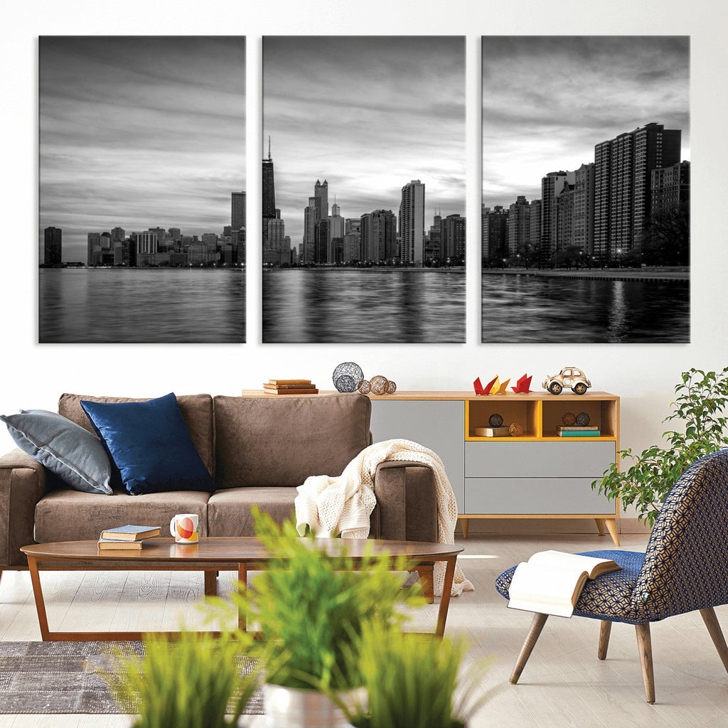 Chicago Wall Art Canvas Print, Chicago City Downtown Night Cityscape