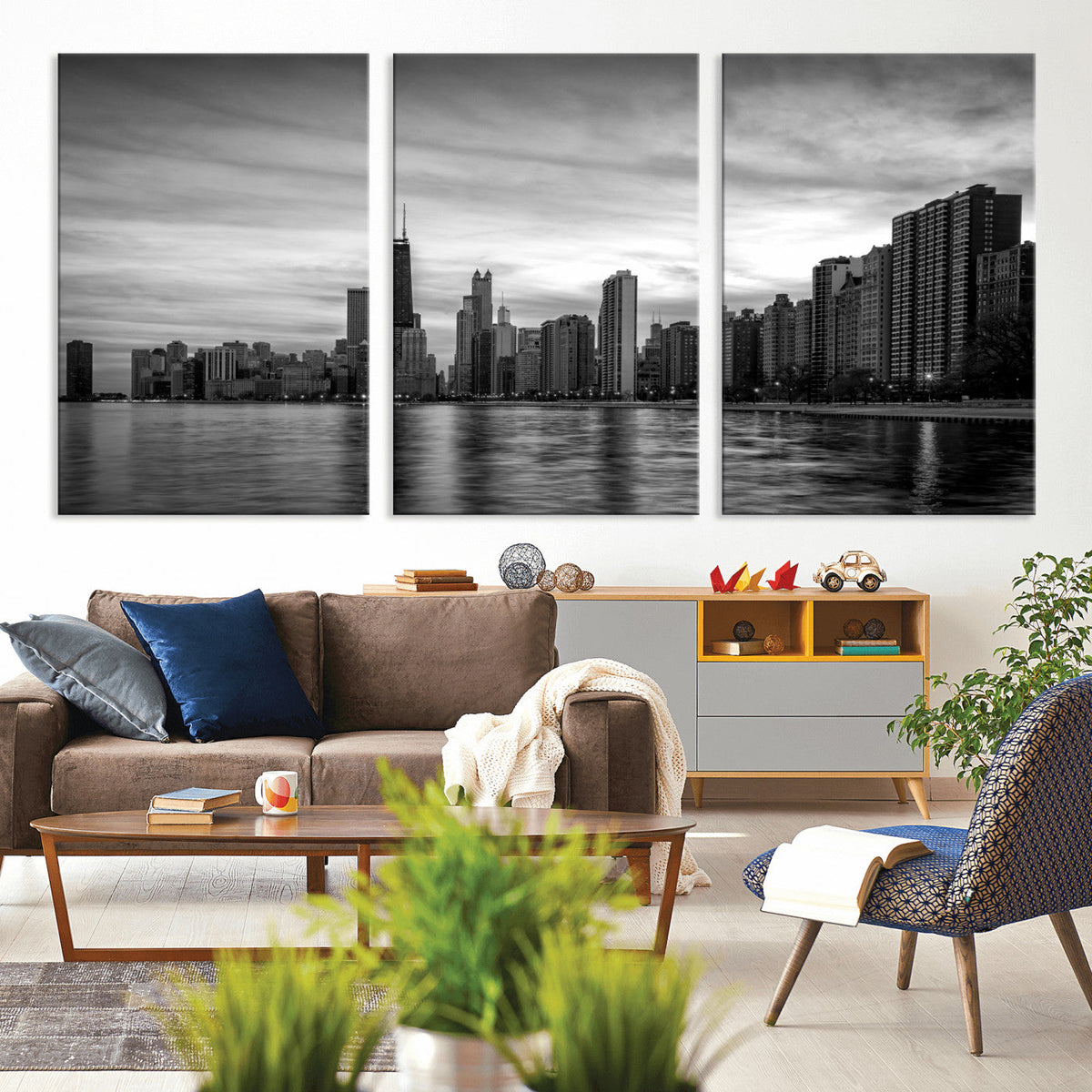 Chicago Wall Art Canvas Print, Chicago City Downtown Night Cityscape