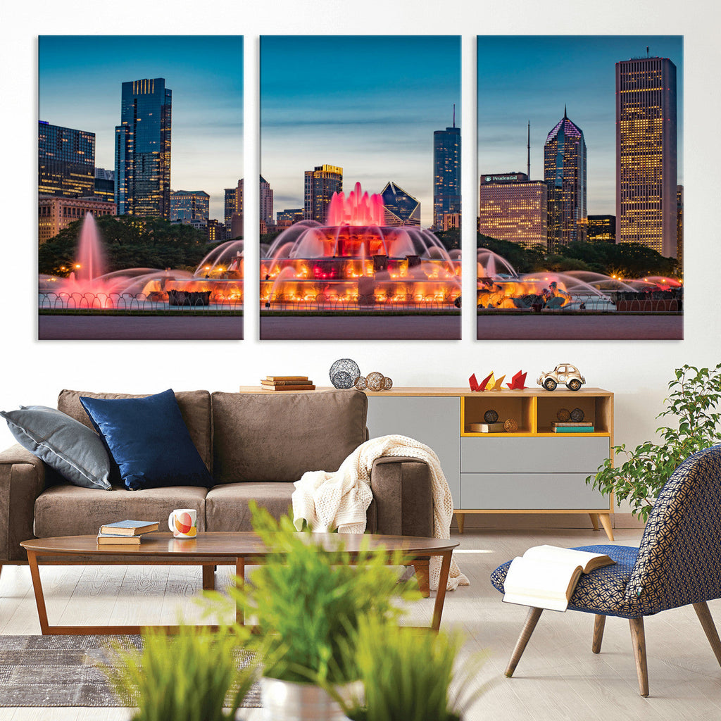 Chicago Wall Art Canvas Print - Chicago City Downtown Night Cityscape