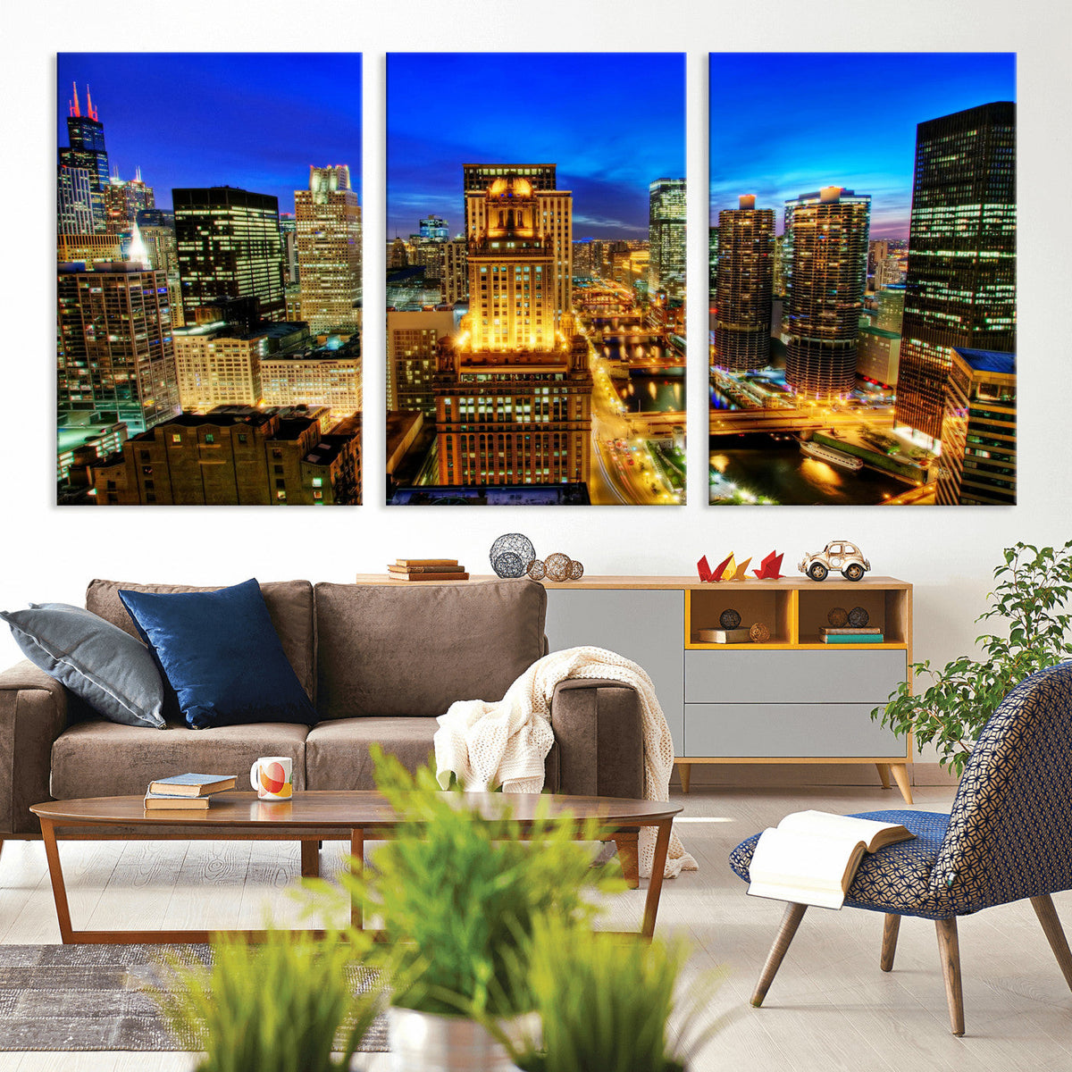 Chicago Wall Art Canvas Print - Chicago City Downtown Night Cityscape