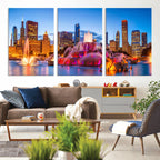 Chicago Wall Art Canvas Print, Chicago City Downtown Night Cityscape