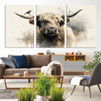 Abstract Highland Cow Wall Art Canvas Print, Rustic Farm Cattle Portrait