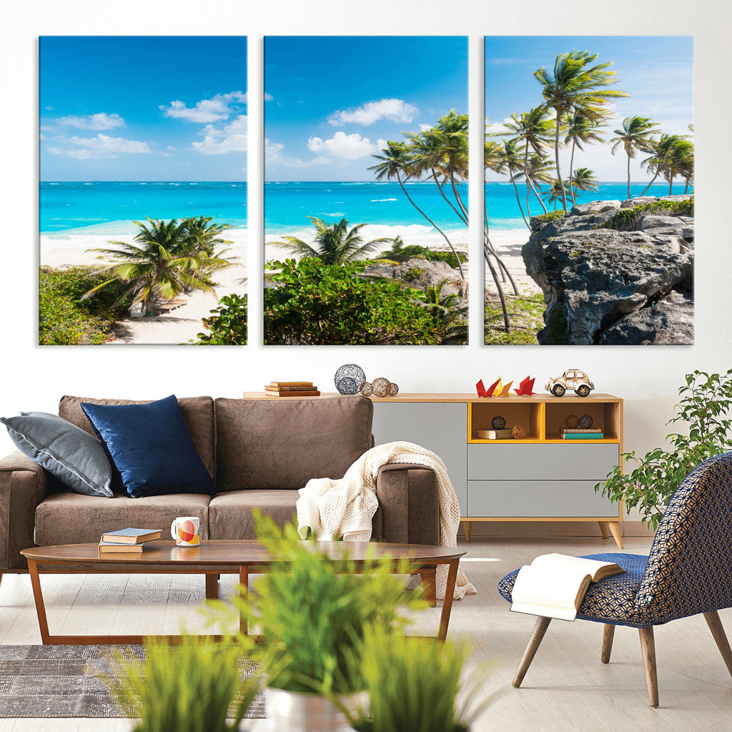 Tropical Beach Wall Art Canvas Print, Palm Tree Ocean Landscape Photography