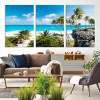 Tropical Beach Wall Art Canvas Print, Palm Tree Ocean Landscape Photography