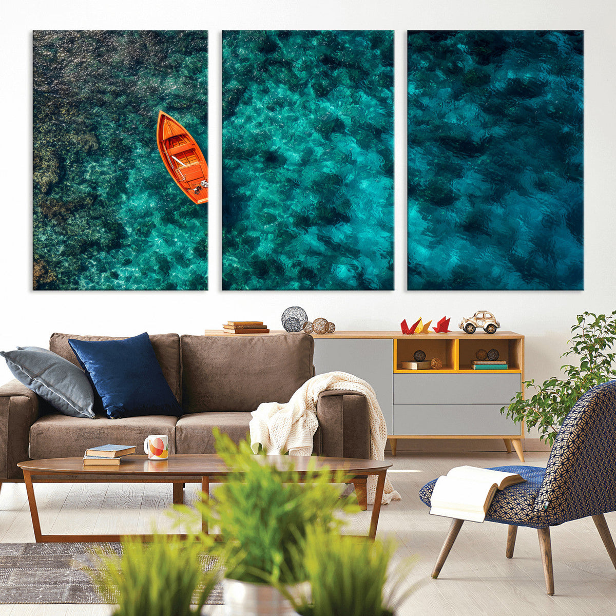 Turquoise Ocean Boat Wall Art Canvas Print