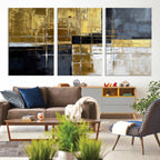 Gold Navy Abstract Wall Art Canvas Print, Modern Luxury Geometric Art for Living Room and Office