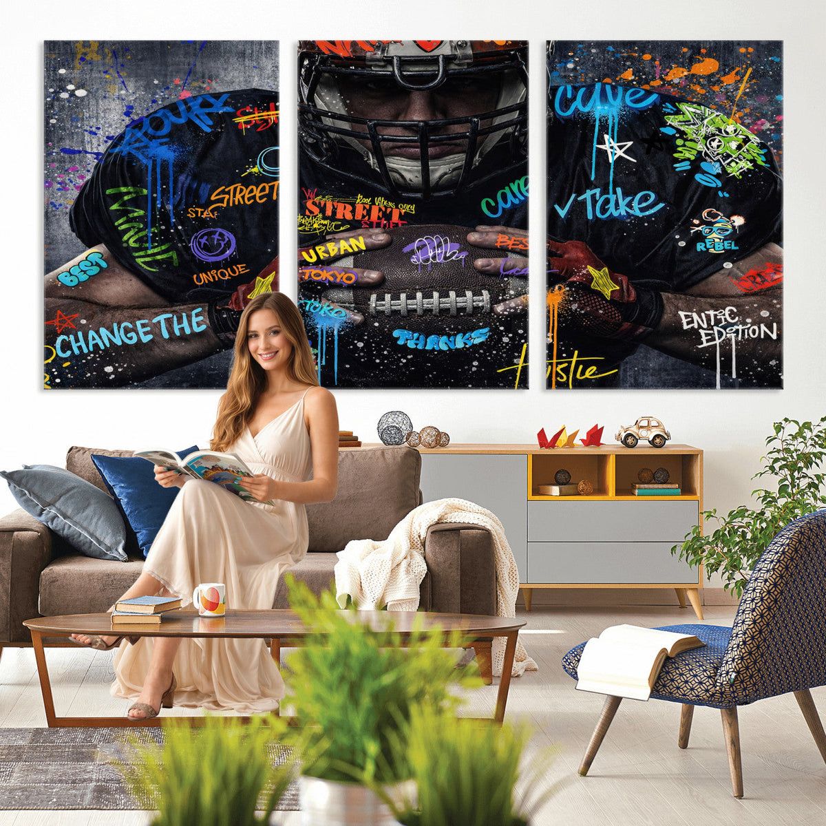 Graffiti American Football Player Street Art Wall Art Canvas Print