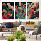 Colorful Japanese Landscape Print: Maximalist Panoramic Wall Art