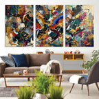 Geometric Abstract Wall Art Canvas Print, Orange Blue