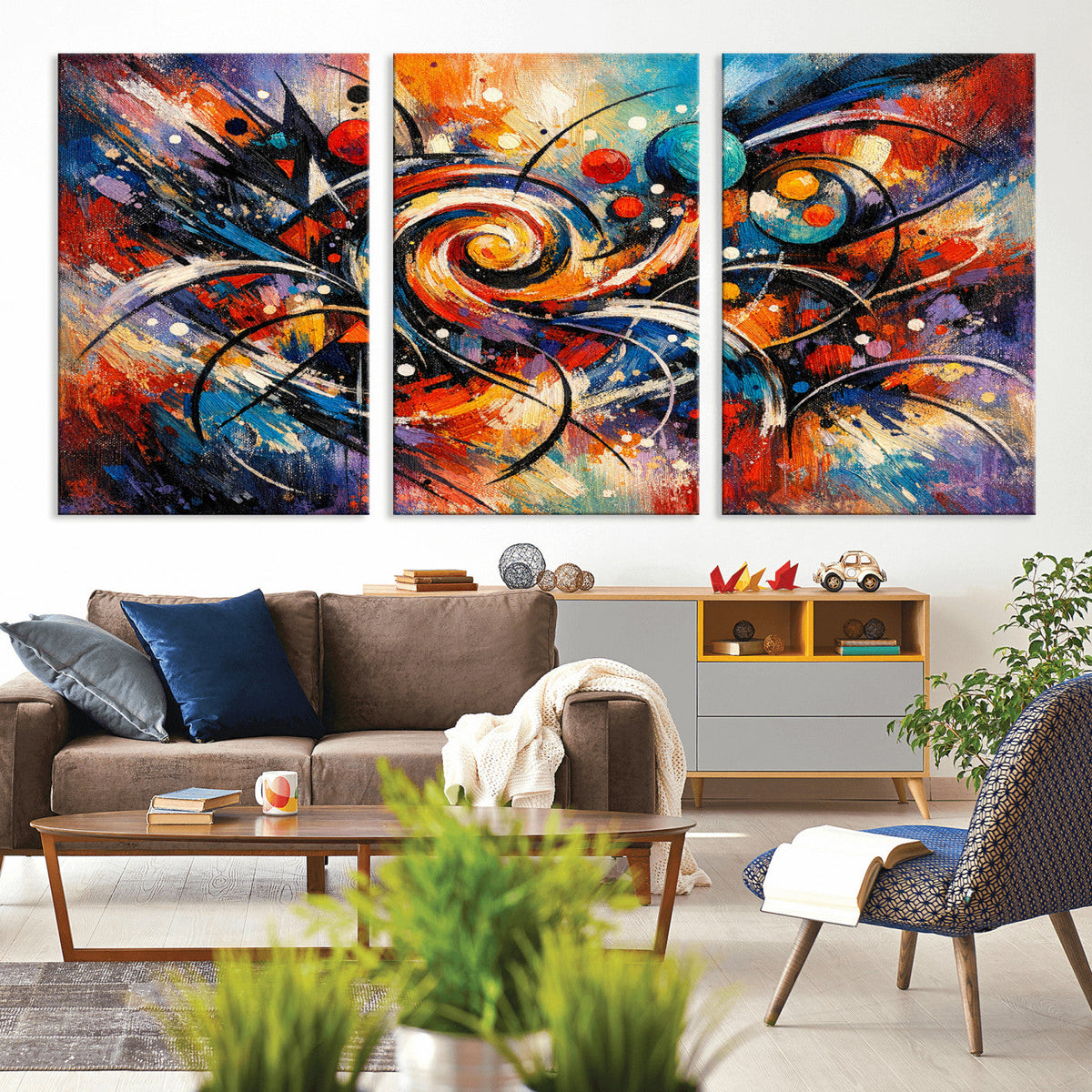 Geometric Abstract Wall Art Canvas Print, Orange Blue