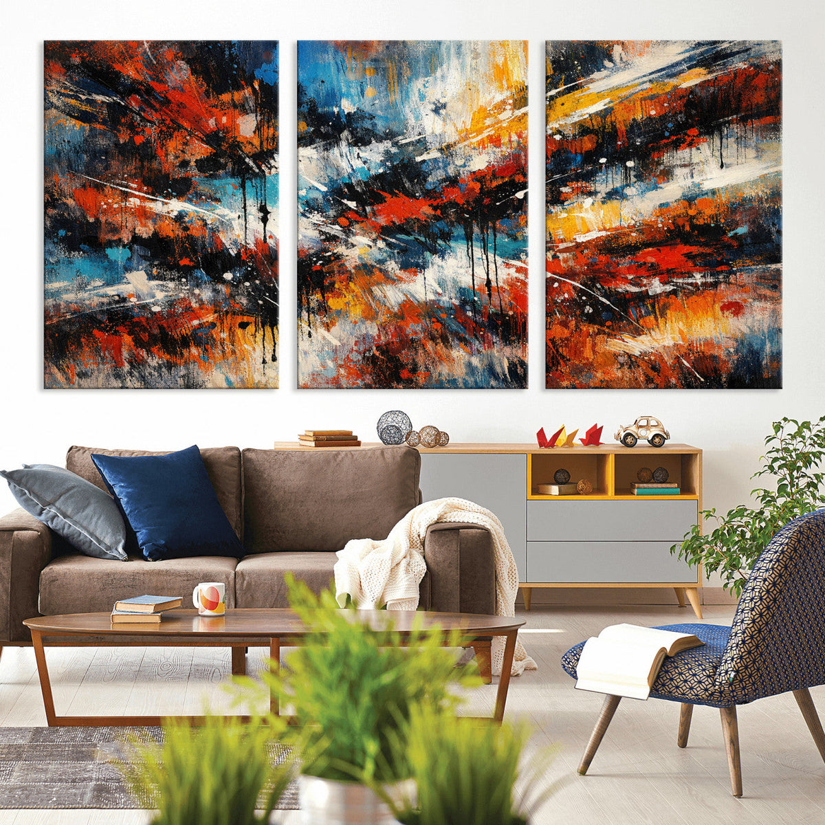 Lyrical Abstract Wall Art Canvas Print, Orange Blue Abstract