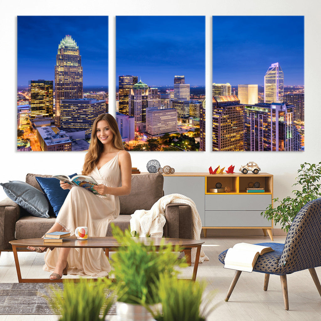 Charlotte Skyline Canvas Wall Art Print | North Carolina Cityscape