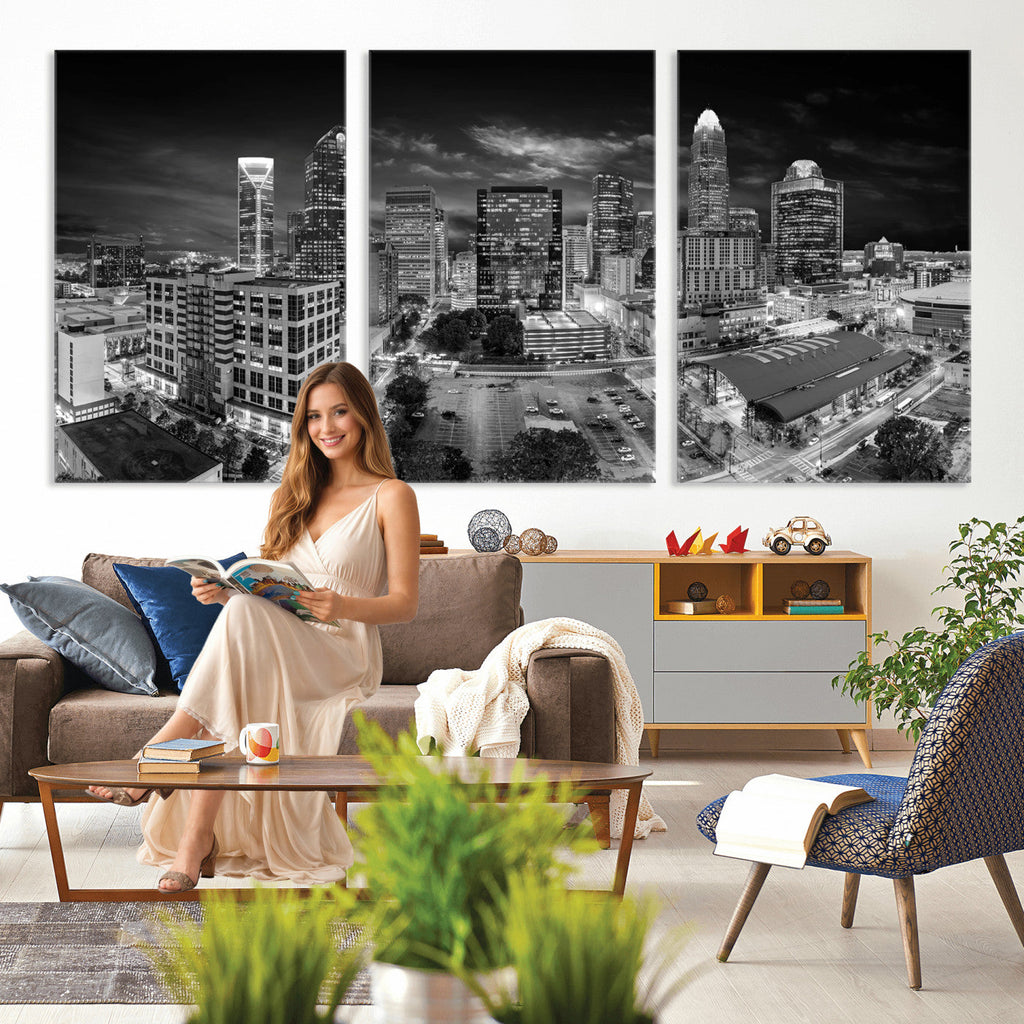 Charlotte Skyline Canvas Wall Art Print | North Carolina Cityscape
