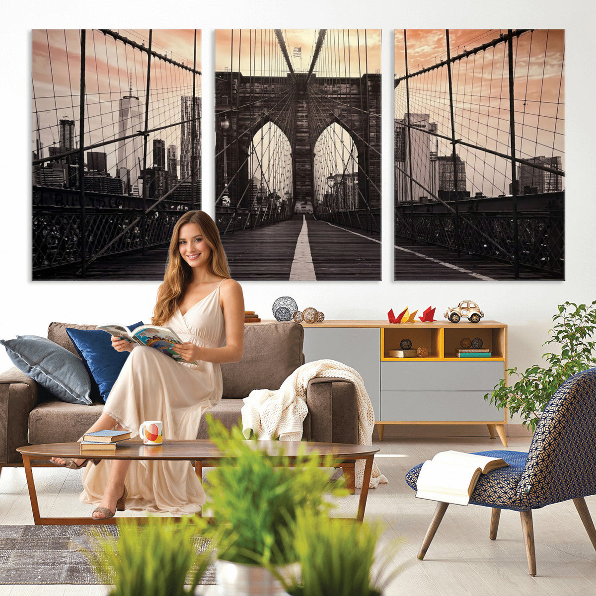 Brooklyn Bridge Canvas Wall Art, New York City Skyline Photography