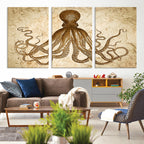 Sepia Octopus Wall Art Abstract Animal Canvas Print