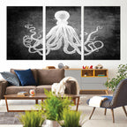 Black White Octopus Wall Art Canvas Print