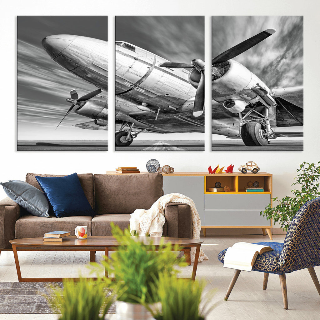 Vintage Airplane on Runway Canvas Print