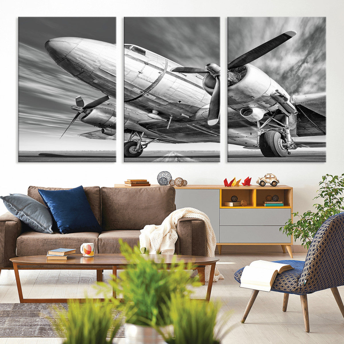 Vintage Airplane on Runway Canvas Print